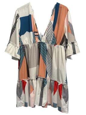 AIMAGE Geometric Print Ruffle Tiered Dress Size XXL